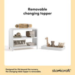 Storkcraft Santos Changing Table (White) – GREENGUARD Gold Certified Baby Changing Table, Solid Wood Construction, Removable Topper Fits Standard-Size Changing Pad