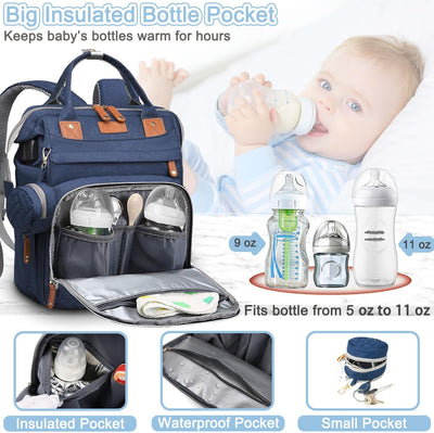 Diaper Bag Backpack Baby Bag for Mom Dad with Changing Pad, 19 Pockets, Large Waterproof Travel Baby Girl Boy Toddle Diaper Bag with Insulated Pocket, Baby Shower Gifts, Blue