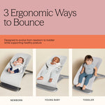 Ergobaby Evolve 3-in-1 Bouncer Seat for Babies and Toddlers 5.5-25lbs - Multi Position Baby Rocker Seat with Adjustable Heights, Secure Harness, Newborn Insert - Oxford Blue