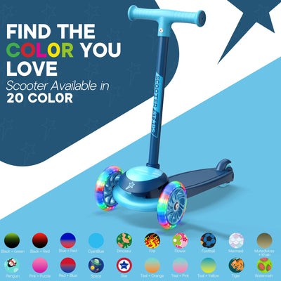 3 Wheel Scooter for Kids, Smooth Light Up LED Front Wheels, Wide Anti Slip Deck, Rear Foot Brake, Easy Lean to Steer Maneuvering, Indoor & Outdoor Ride On Toys for Ages 2 Up, Blue Color