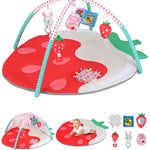Heypappy Tummy Time Mat, 9-in-1 Strawberry Baby Play Gym Mat, Oversize Baby Play Activity Mat with Sunshade & 6 Detachable Sensory Toys, Washable Non-Slip Mat for Newborn Infant Baby Essentials Gift
