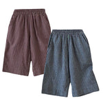 Ashmyova Casual Pants for Boys Girls Classic Linen Cotton Stripe Elastics Waist Spring Autumn Trousers Kids Long Pants 2Pcs Grey/Coffee Size 2-3T
