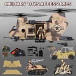 deAO Military Helicopter Toys Set Army Men Playset, Army Toys with Soldier Action Figures, Combat Truck, Motorcycle, Army Tank, Aircraft with Lights&Sound, Christmas Birthday Gifts for Kids Boys