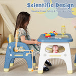 Costzon Kids Table and Chairs, Montessori Play Toddler Activity Table Set w/Storage Shelf and Building Blocks for Preschool & Kindergarten, Cute Dinosau Shape Toddler Desk Set (Easy to Clean)
