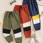 VEGGIEDOT Little Boy Pants 3 Pack 4T 5T Toddler Boy Sweatpants Fall Winter Kids Color Block Drawstring Elastic Sweatpants Casual Pants for Boys