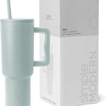 Simple Modern 40 oz Trek Tumbler with Handle and Straw Lid | Cup Holder Friendly Insulated Stainless Steel Travel Mug | Almond Birch