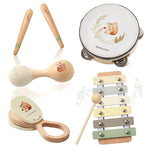 Baby Musical Instruments Set Wooden Montessori Musical Toys for Toddlers Neutral Colors Percussion Instruments Set with Modern Boho Xylophone Tambourine Educational Musical Toys for Preschool Kids
