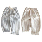 Ashmyova Classic Casual Pants for Boys Thin Cotton Stripe Elastics Waist Spring Summer Trousers Toddler Long Pants 2Pcs Black/Khaki Size 12-18 Months