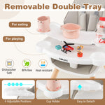 BABY JOY 6 in 1 High Chair, Convertible High Chairs for Babies and Toddlers/Booster Seat/Table and Chair Set, Infant Wooden Highchair w/ 5-Point Harness, 4-Position Removable Tray & PU Cushion (Gray)
