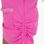 RuffleButts Girls UPF50+ Sun Protective Ruched Quarter-Zip Cover-Up - Neon Pink, 3-6m
