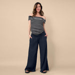Motherhood Maternity Women's Smocked Waist Wide Leg Pregnancy Summer Casual Pants, Black, Small