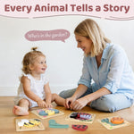 Wooden Toddlers Puzzles Animals Shape Puzzle Educational Toys Gift for Boys Girls Baby Travel Daycare Portable Toy with Drawstring Bag Pack of 4