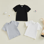 Toddler Baby Girl Boy Short Sleeve T Shirt Top 3Pcs Basic Solid Color Cotton Tee Shirts Blouse 6M-5Years Old (Black White Gray, 6-12 Months)