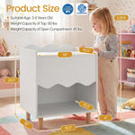 Costzon Nightstand, Kids Scalloped Side Table w/Wide Top, Large Storage Compartment & Solid Rubber Wood Legs, Wooden End Table for Children's Play Room, Bedroom, Living Room (White)