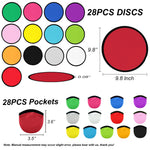 YEAHACLUB 28PCS Foldable Flying Disc Fans with Bags, 9.8'' DIY Handheld Black Egde Fabric Folding Fan for Outdoor Game Activities Birthday Party Favors Gifts, 14 Colors