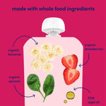 Cerebelly Organic Baby Food Pouches, Spinach Strawberry Banana Dairy-Free Smoothies, 16 Nutrients, No Added Sugar, Fiber & Non-GMO, 4oz, 6 Pack