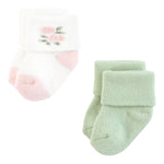 Hudson Baby Infant Girl Cotton Rich Newborn and Terry Socks, Pink Sage Rose, 0-6 Months