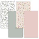 Hahafelt 4 Pack Boho Floral Baby Crib Fitted Sheet for Girls 52'' x 28'' Pink Floral Green Leaf Stretchy Fitted Crib Mattress Sheet Wildflower Baby Bedding for Standard Mattress Gift Set