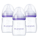 Lansinoh Anti-Colic Baby Bottles for Breastfeeding Babies, 8 Ounces, 3 Count, Includes 3 Medium Flow Nipples, Size M