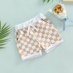 Lukivech Infant Toddler Baby Boy Casual Checkerboard Plaid Cotton Elastic Waist Jogger Shorts Summer Clothes (Yellow, 6-12 Months)
