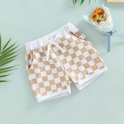 Lukivech Infant Toddler Baby Boy Casual Checkerboard Plaid Cotton Elastic Waist Jogger Shorts Summer Clothes (Yellow, 6-12 Months)