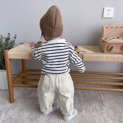 famuka Baby Soft Jeans Unisex Boy Girl Casual Pants Little Kids Long Trousers (Beige, 6-12 Months)