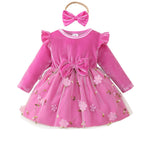 Kucnuzki Baby Girl Clothes 6 9 12 Months Girl Winter Clothes Birthday Tutu Velvet Fairy Dress Long Sleeve Hot Pink Knee Length Holiday Party Dress Baby Outfit
