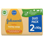 Johnson's baby honey soap duo pack on a white background