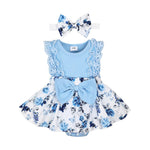 KAFIREN Baby Girl Clothes 3-6 Months Newborn Romper Dress Infant Lace Ruffle Sleeveless Summer Outfits with Headband Blue Flower 3-6 Months 80cm