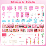 deAO Princess Girl Toys 4-Story 14 Room Dollhouse Playset with 4 Dolls, Furniture & Accessories, Princess Castle Toy for 3-8 Kids