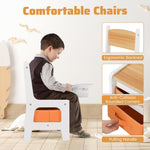 Costzon Kids Table and Chairs, 4 in 1 Wooden Activity Desk Set w/Reversible Tabletop, Bookshelves & Storage Drawers for Drawing, Reading, Crafts, Playing, Toddler Table and Chair Set (Natural)