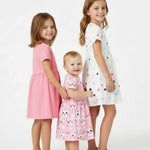 PATPAT Girl Cat Rainbow Dot Dress 3-Pack, Cute Short Sleeve Cotton Skater Dresses for School, Park & Vacation, Girls 5–6 Years