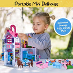 Liberty Imports My Pretty Dollhouse Fold and Go Pretend Play Mini Folding Doll House Playset with Pocket Toy Family Figures, Home Furniture and Accessories