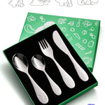 EIUBUIE Toddlers Silverware Set, 18/10 Stainless Steel Safe Kids Silverware, Cute Baby Utensils Reusable Metal Mirror Polished Child Flatware Cutlery Includes Fork Spoon Knife for Eating, 4 Pieces