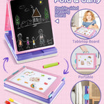Elovien Easel for Kids, 4 in 1 Double Sided Toddler Art Easel with Chalkboard & Magnetic Whiteboard, Foldable Kid Tabletop Easel with Drawing & Writing Accessories - Educational Gift for Girl (Purple)