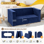Fvkind 10 Pcs Modular Kids Play Couch, Foam Kids Play Couch for Playroom & Bedroom, Multifunctional Children Sofa Building Fort for Boys and Girls with Soft Foam and Removable Cover, Blue