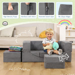 HAHASOLE Modular Kids Play Couch, Kids Sofa Toddler Couch, Foam Play Set with Recliner, Toddler Sofa for Creative Boys & Girls, Convertible Foam Climbing Blocks