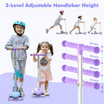 TONBUX Kids Scooter for Ages 3-8, Toddler Scooter with Light-Up Wheels, Adjustable 4-Level Height 3-Wheel Scooters for Kids, Lean-to-Steer Design - Vibrant Purple