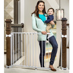 Regalo Safety 29-43" Top of Stairs Baby Gate, Extra Wide Baby Gate, Extra Wide Hardware Mounted Stair Gate with Banister & Wall Mount Kit, Walk-Through Safety Gate with Door for Toddlers & Pets