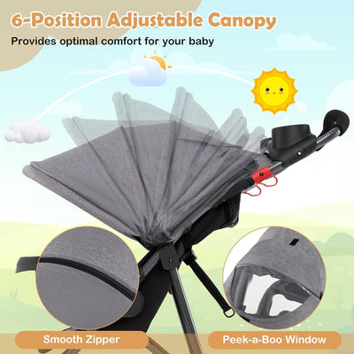 HONEY JOY Jogging Stroller, Foldable Running Stroller w/Adjustable Canopy & Recline Seat, 2 Cup Holders, Snack Tray, Storage Basket, Bicycle Tires, Baby Jogger Stroller for Infants to Toddlers (Gray)