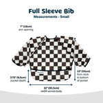 Tiny Twinkle Mess Proof Baby Bib, Cute Full Sleeve Bib Outfit, Waterproof Bibs for Toddlers, Machine Washable, Tug Proof, Baby Smock for Eating, Long Sleeved (Checkers Black, Small 6-24 Months)