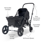 Munchkin Collapsible Wagon for Kids, Foldable, Ultra-Compact and Lightweight Stroller Wagon, All-Terrain Wheels, Adjustable Sun Canopy - Holds Up to 2 Passengers, Black