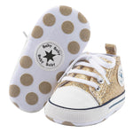 KKIIDDSS Unisex Baby Girls Boys Canvas High-top Shoes, Newborn Infant Anti-Slip Soft Sole Frist Walking Sneakers (B02/Sequin Gold,12-18 Months)