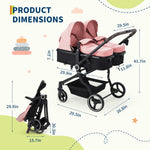 Side by Side Double Stroller for Twins, Lightweight Compact Foldable Baby Travel Stroller with High Landscape Seat, Adjustable Canopy & Recline for Infant and Toddler, Pink