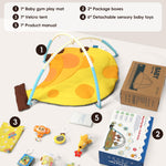 Heypappy Tummy Time Mat, 9-in-1 Banana Baby Play Gym Mat, Oversize Baby Play Activity Mats with Sunshade & 6 Detachable Sensory Toys, Washable Non-Slip Mat for Newborn Infant Baby Essentials Gift