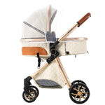 2 in 1 Baby Stroller, Reversible Convertible Infant Stroller of One-Click Folding, Newborn Travel Strollers Toddler Standard Pram Carriage White