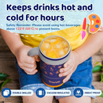 Tronco 14 oz Kids Insulated Tumbler with Handle & Spill Resistant Flexible Straw, BPA-Free Stainless Steel Toddler Cups with Lids, Splash-Proof Kid Drinking Cup Travel Mugs, Easy to Clean