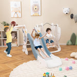 HONEY JOY 4 in 1 Toddler Slide and Swing Set, Indoor Outdoor Rocket Playset Gym with Baby Swing, Basketball Hoop, Ball, Kids Climber Play Set for Boys Girls Age 1+, Playground Backyard Gifts (Blue)