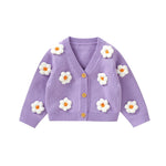 Toddler Baby Girl Sweater Floral Cardigan Knit Long Sleeve Coat Cute Fall Winter Outfits Clothes Infant Newborn (Purple, 6-9 Months)