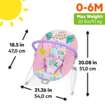 Bright Starts Pink Vibrating Baby Bouncer, Removable Toy Bar with 2 Toys, Nonslip Feet, 0-6 Months Up to 20 lbs (Wildflower Wonders)